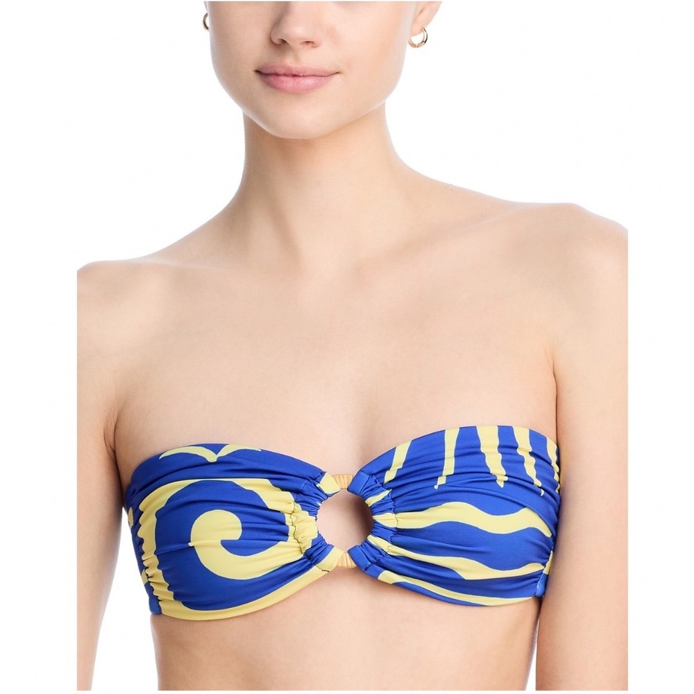 Cala de la Cruz Sandra Bikini Top Malibu Azul Blue Yellow Bandeau Small NEW